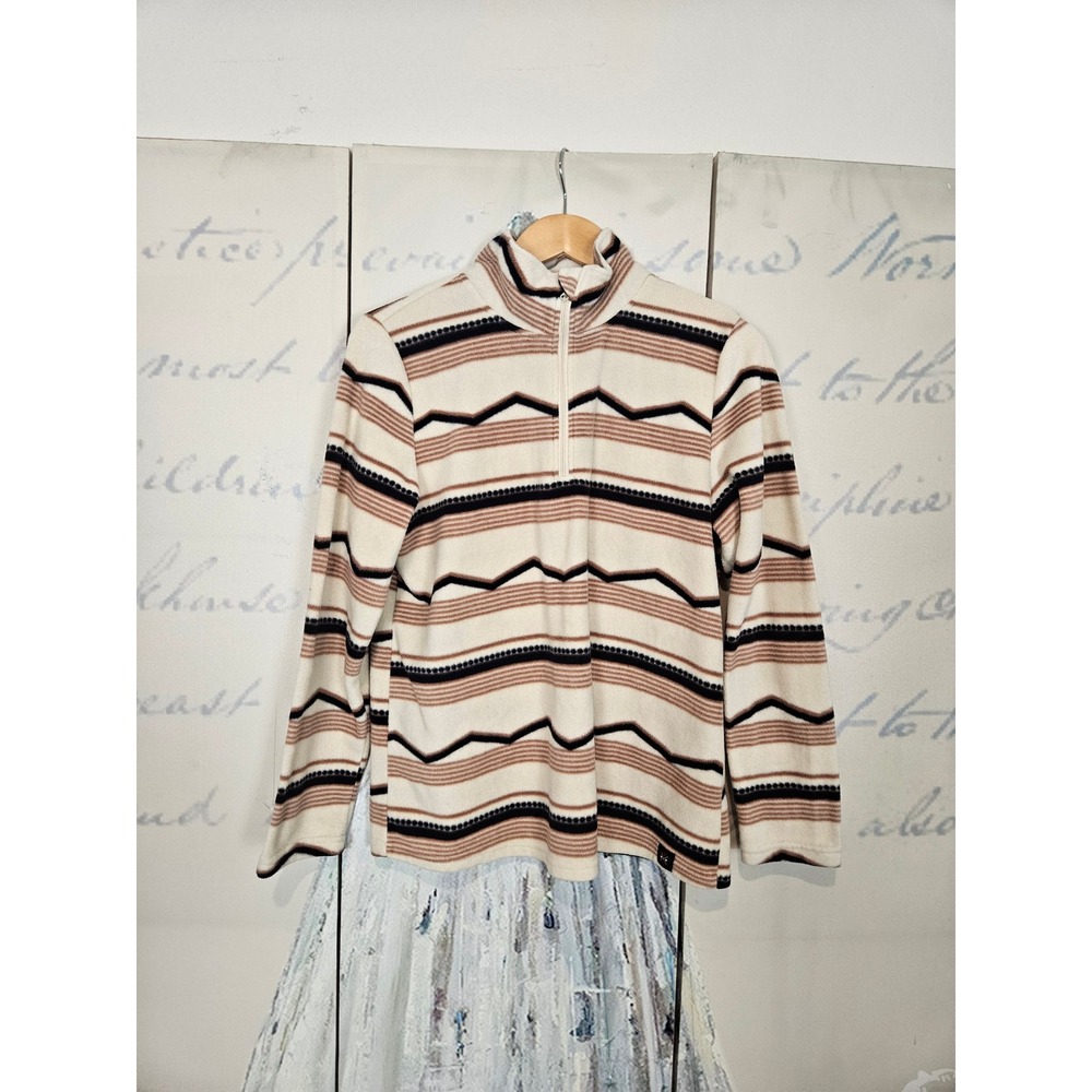 Mountain and Isles Fleece Pullover Medium Cream Aztec Striped Quarter 1/4 Zip